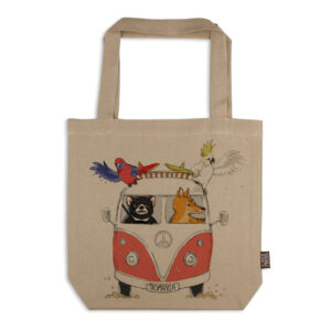 Tote Bag Organic Cotton Beige Kombi with Tasmanian Animals Tasmania Red