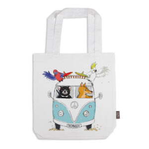 Tote Bag Organic Cotton White Kombi with Tasmanian Animals Tasmania Blue