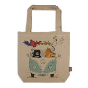 Tote Bag Organic Cotton Beige Kombi with Tasmanian Animals Tasmania Blue