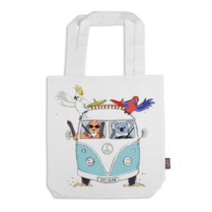Tote Bag Organic Cotton White Blue Kombi Animals Brisbane