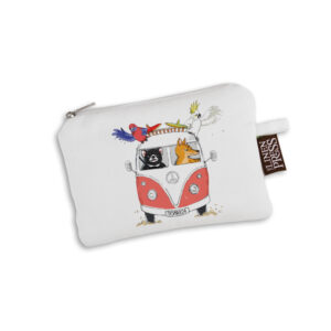 Purse Organic Cotton White Kombi with Tasmanian Animals Tasmania Red