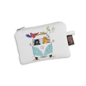 Purse Organic Cotton White Kombi with Tasmanian Animals Tasmania Blue