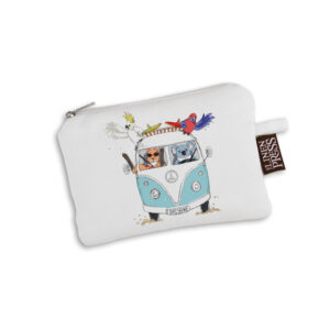 Purse Organic Cotton White Blue Kombi Animals Brisbane