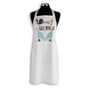 Apron Organic Cotton White Kombi with Animals Blue Perth WA
