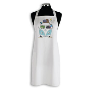 Apron Organic Cotton White Kombi FNQ with Animals Blue Cairns