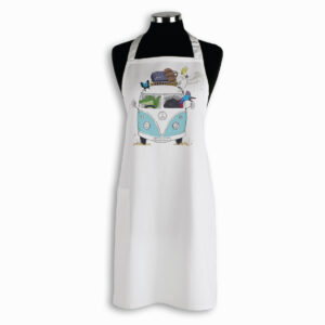 Apron Organic Cotton White Kombi FNQ with Animals Blue Townsville