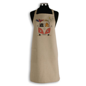Apron Organic Cotton Beige Kombi with Tasmanian Animals Tasmania Red