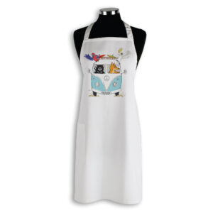 Apron Organic Cotton White Kombi with Tasmanian Animals Tasmania Blue