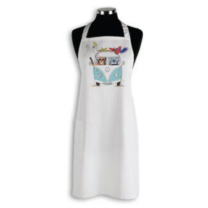 Apron Organic Cotton White Blue Kombi Animals Brisbane