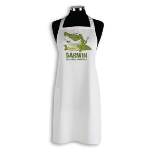 Apron Organic Cotton White Darwin Comic Croc