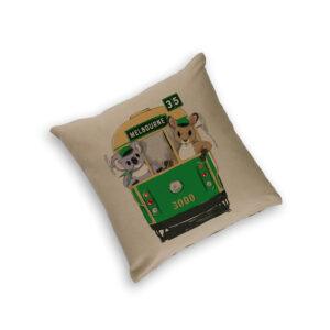 Cushion Cover Organic Cotton Beige Green Tram with Animals Melbourne