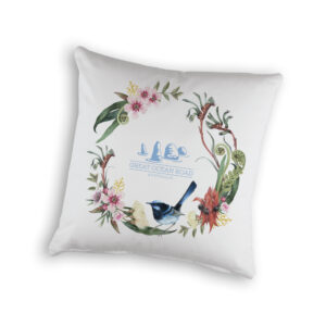 Cushion Cover Organic Cotton White Botanical Floral Wreah with Wren Great Ocean Road