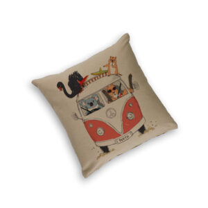 Cushion Cover Organic Cotton Beige Kombi with Animals Red Perth WA