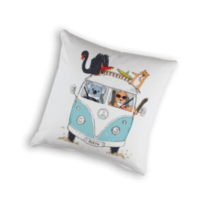 Cushion Cover Organic Cotton White Kombi with Animals Blue Perth WA