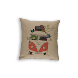 Cushion Cover Organic Cotton Beige Kombi FNQ with Animals Red Cairns