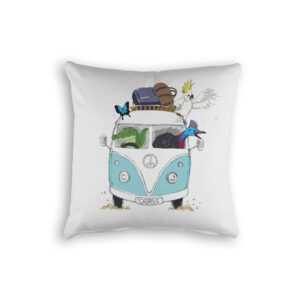 Cushion Cover Organic Cotton White Kombi FNQ with Animals Blue Cairns
