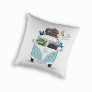 Cushion Cover Organic Cotton White Kombi FNQ with Animals Blue Townsville