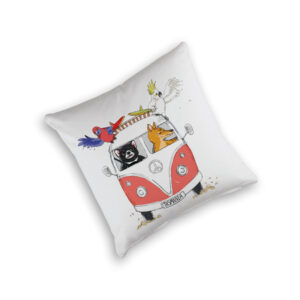 Cushion Cover Organic Cotton White Kombi with Tasmanian Animals Tasmania Red