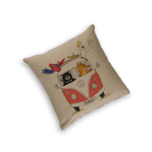 Cushion Cover Organic Cotton Beige Kombi with Tasmanian Animals Tasmania Red