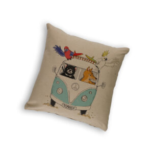 Cushion Cover Organic Cotton Beige Kombi with Tasmanian Animals Tasmania Blue