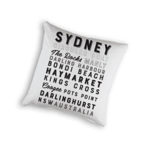 Cushion Cover Organic Cotton White Sydney Typography