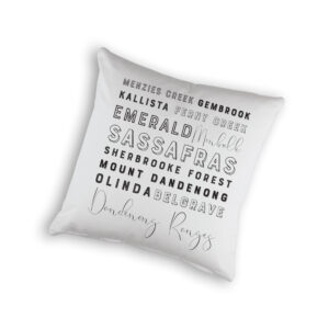Cushion Cover Organic Cotton White Dandenong Ranges Typography