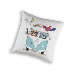 Cushion Cover Organic Cotton White Blue Kombi Animals Brisbane