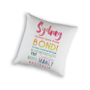 Cushion Cover Organic Cotton White Sydney Watercolour Words