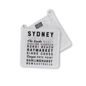 Pot Holder Organic Cotton White Sydney Typography