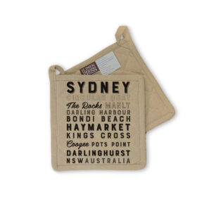 Pot Holder Organic Cotton Beige Sydney Typography
