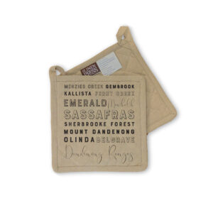 Pot Holder Organic Cotton Beige Dandenong Ranges Typography