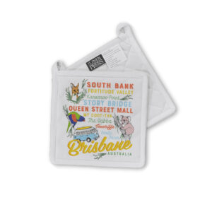 Pot Holder Organic Cotton White Brisbane Words