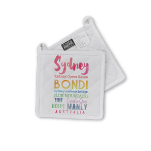 Pot Holder Organic Cotton White Sydney Watercolour Words
