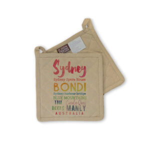 Pot Holder Organic Cotton Beige Sydney Watercolour Words