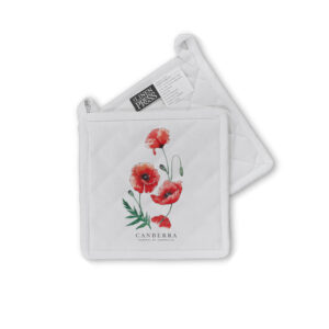 Pot Holder Organic Cotton White Poppies Canberra Capital of Australia