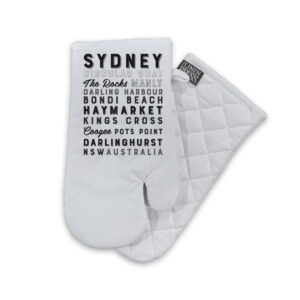 Oven Mitt Organic Cotton White Sydney Typography