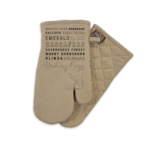 Oven Mitt Organic Cotton Beige Dandenong Ranges Typography