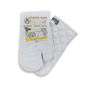 Oven Mitt Organic Cotton White Brisbane Words