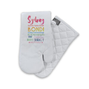 Oven Mitt Organic Cotton White Sydney Watercolour Words