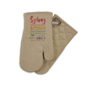 Oven Mitt Organic Cotton Beige Sydney Watercolour Words