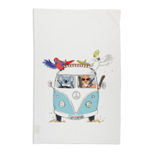 Tea Towel Organic Cotton White Blue Kombi Great Ocean Road