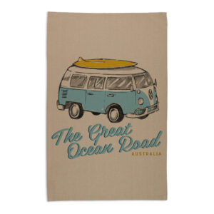 Tea Towel Organic Cotton Beige Blue Side Kombi Great Ocean Road