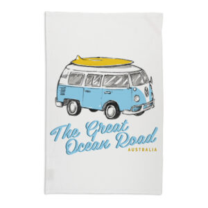 Tea Towel Organic Cotton White Blue Side Kombi Great Ocean Road