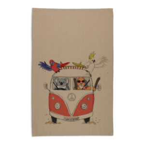Tea Towel Organic Cotton Beige Red Kombi Great Ocean Road