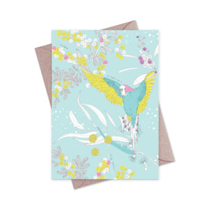 Greeting Card Dawn Chorus Budgerigar in Flight