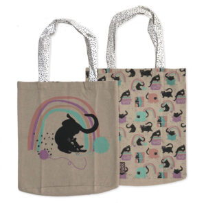 Shopper Bag Organic Cotton Cat Love Rainbow Cat