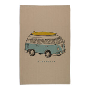Tea Towel Organic Cotton Beige Blue Side Kombi