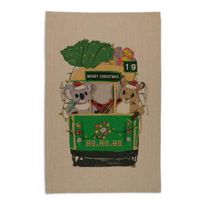 Tea Towel Organic Cotton Beige Christmas Melbourne Tram