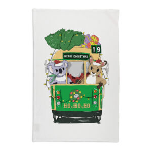Tea Towel Organic Cotton White Christmas Melbourne Tram
