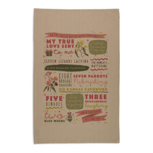 Tea Towel Organic Cotton Beige Twelve Days of Christmas
